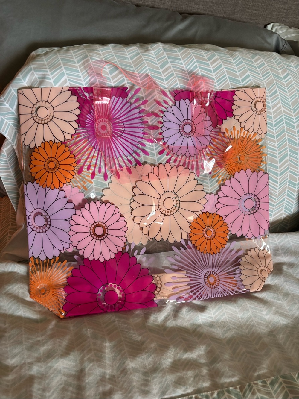 Clinique Floral Clear Tote Bag in Pink, Orange & Purple Stylish Women’s Bag